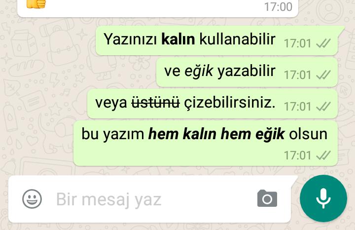 WhatsApp’ta kalın, italik ve üstü çizili yazı yazmak!